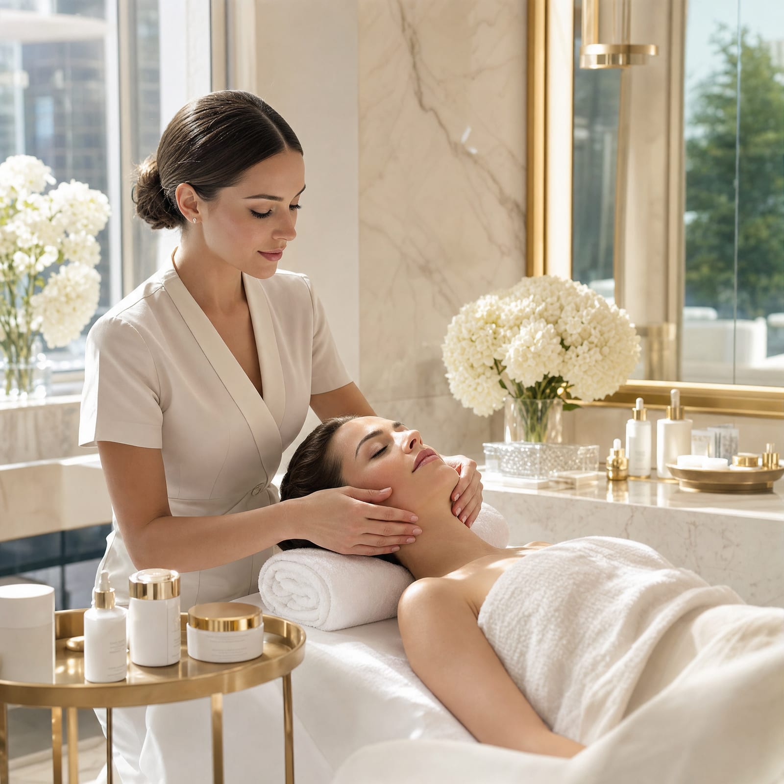 A VIVELLE Beauty specialist performing a facial treatment